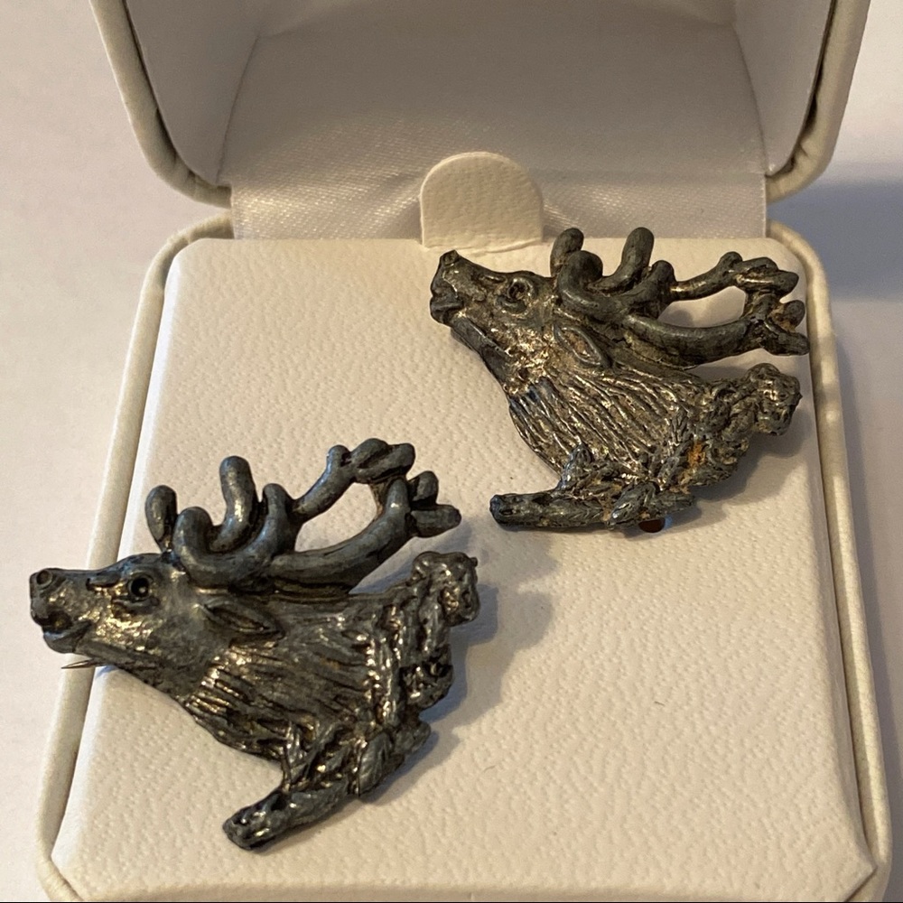2 Vintage Elk head brooch pins